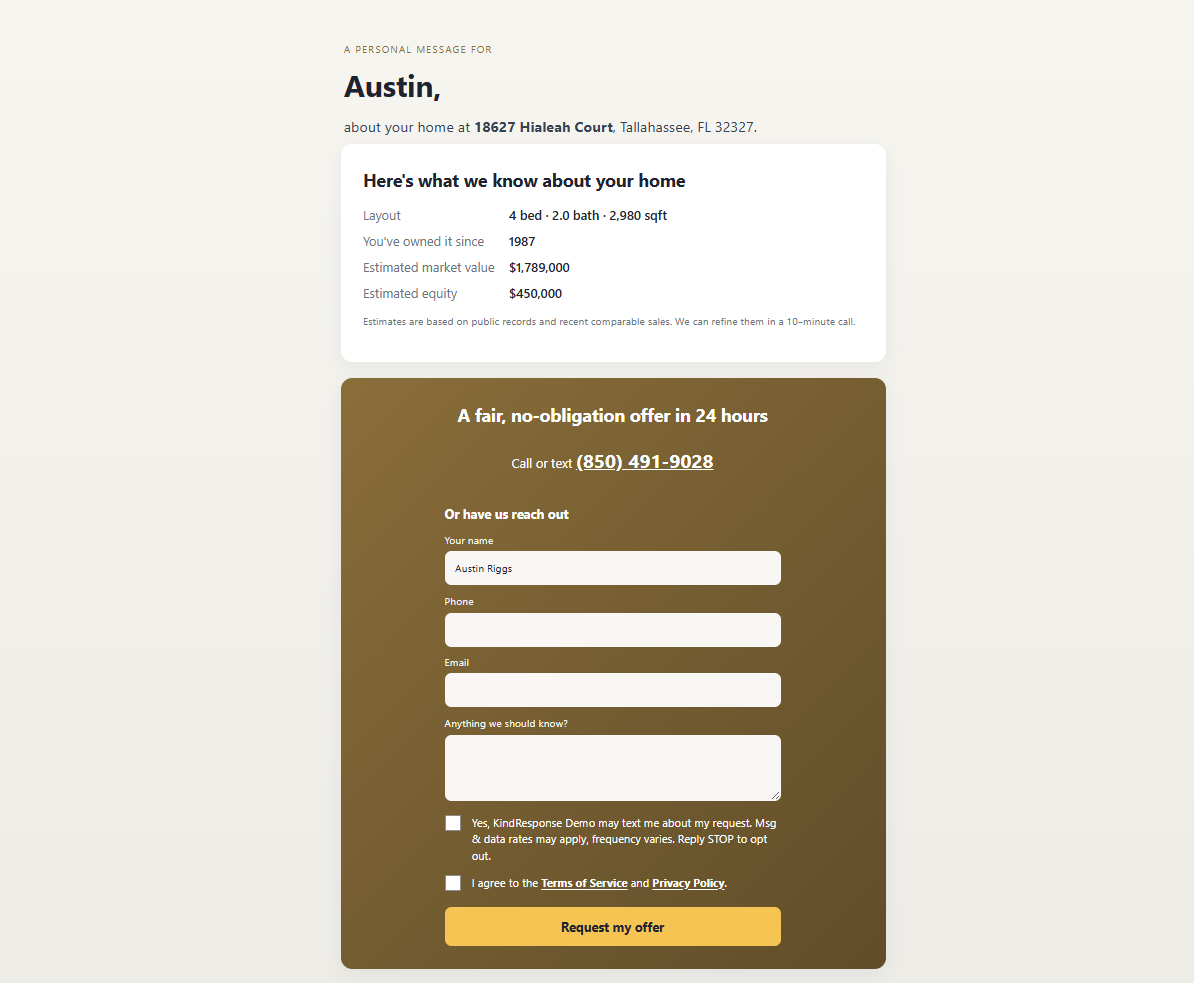The personalized microsite each prospect receives.